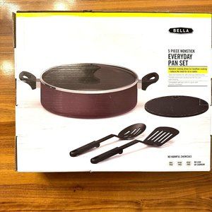 New Bella 5 Piece Nonstick Everyday Pan Set. Eggplant Purple